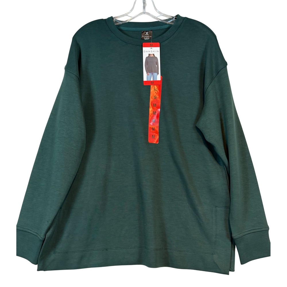 Danskin Womens Darkest Spruce Green Crewneck Long Sleeve Top •M• Layering Yoga